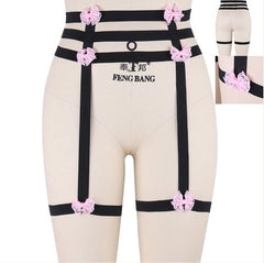 Original Design Pink Collar Bow Harness Bra Kawaii Open Chest Bondage Body Cage Pastel Gothic Body Harness Belt
