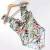 Image of PLAVKY 2020 Sexy Female Retro V Neck Blue Striped Swimsuit One Piece Ruffled Push Up Padded High Waist Swimwear Women Monokini