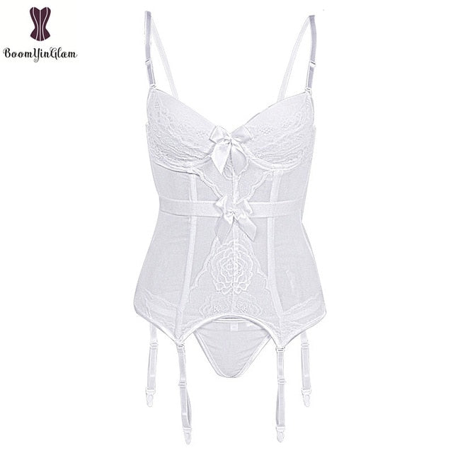 Padded Bra Lingerie Corset Sexy Women Night Wear Waist Trimmer Lace Transparent Elastic Boned Waist Slimming Underwear Bustiers