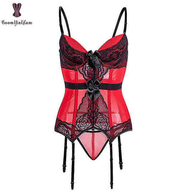 Padded Bra Lingerie Corset Sexy Women Night Wear Waist Trimmer Lace Transparent Elastic Boned Waist Slimming Underwear Bustiers