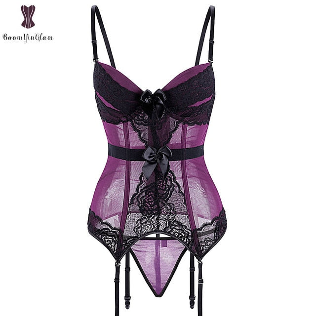 Padded Bra Lingerie Corset Sexy Women Night Wear Waist Trimmer Lace Transparent Elastic Boned Waist Slimming Underwear Bustiers