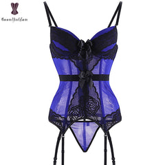 Padded Bra Lingerie Corset Sexy Women Night Wear Waist Trimmer Lace Transparent Elastic Boned Waist Slimming Underwear Bustiers