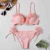 Image of Padded Push Up Bikini Set Underwire Flower Ruffles Swimsuit For Women Sexy Solid Bandeau Female Bathing Suit 2018 Summer Biquini