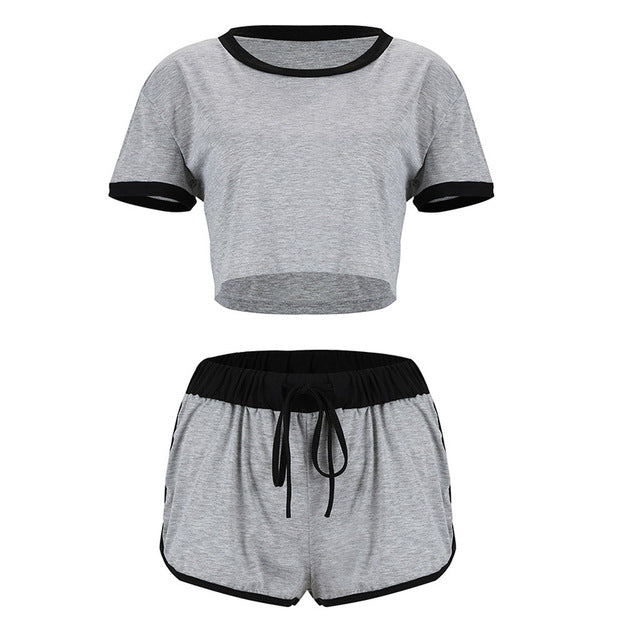 Pijama Womens Pajamas Set Short Sleeve Splice Solid Crop Tops Shorts Sleepwear Pajamas Women Pijamas Cotton Pyjama Sexy Femme