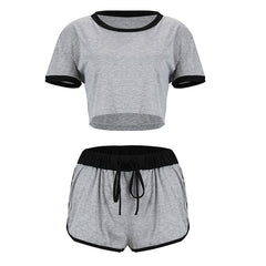 Pijama Womens Pajamas Set Short Sleeve Splice Solid Crop Tops Shorts Sleepwear Pajamas Women Pijamas Cotton Pyjama Sexy Femme