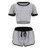 Image of Pijama Womens Pajamas Set Short Sleeve Splice Solid Crop Tops Shorts Sleepwear Pajamas Women Pijamas Cotton Pyjama Sexy Femme