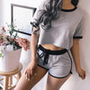 Image of Pijama Womens Pajamas Set Short Sleeve Splice Solid Crop Tops Shorts Sleepwear Pajamas Women Pijamas Cotton Pyjama Sexy Femme