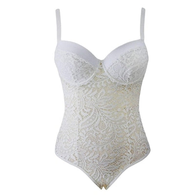 Plus Size Fashionable Sheer Bridal Teddy Lace Bra Top Boudoir Bodysuit Sexy Lingerie Erotic Underwear Perspective Jumpsuit  A20