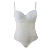 Image of Plus Size Fashionable Sheer Bridal Teddy Lace Bra Top Boudoir Bodysuit Sexy Lingerie Erotic Underwear Perspective Jumpsuit  A20
