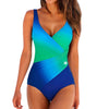 Image of Plus Size Gradient Colorblock One Piece Swimsuit Low Cut Fashion Sexy Halter Swimsuit Padded Push Up Off Shoulder Beachwear #Y1