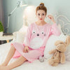 Image of Plus Size Ladies Cartoon Sleepwear Long Sleeve Cute Nightdress Negligee Summer Cotton Nightgown Casual Nightshirt Home Dress