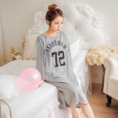 Plus Size Ladies Cartoon Sleepwear Long Sleeve Cute Nightdress Negligee Summer Cotton Nightgown Casual Nightshirt Home Dress