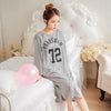 Image of Plus Size Ladies Cartoon Sleepwear Long Sleeve Cute Nightdress Negligee Summer Cotton Nightgown Casual Nightshirt Home Dress