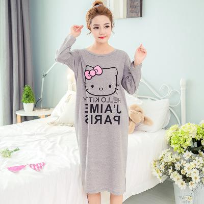 Plus Size Ladies Cartoon Sleepwear Long Sleeve Cute Nightdress Negligee Summer Cotton Nightgown Casual Nightshirt Home Dress