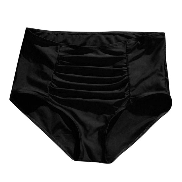 Plus Size S-5XL Women High Waist Ruched Thong Bikini Bottoms Tummy Control Swimsuit Briefs Swimming Trunks For Ladies Summer Hot