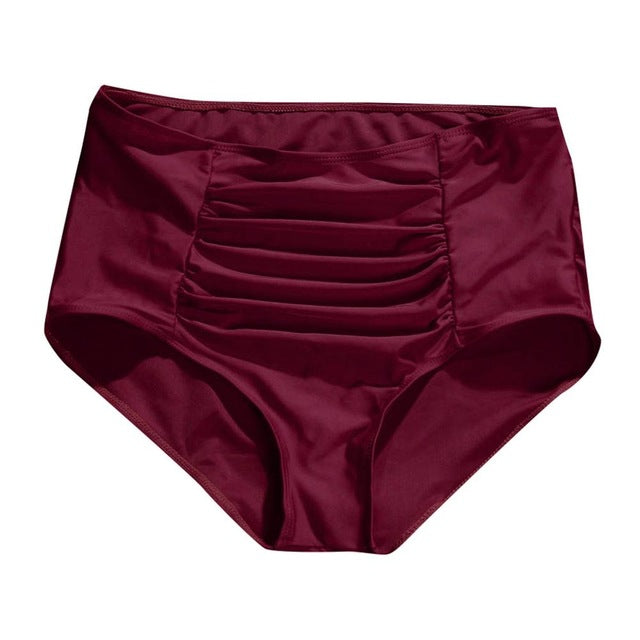 Plus Size S-5XL Women High Waist Ruched Thong Bikini Bottoms Tummy Control Swimsuit Briefs Swimming Trunks For Ladies Summer Hot