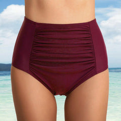 Plus Size S-5XL Women High Waist Ruched Thong Bikini Bottoms Tummy Control Swimsuit Briefs Swimming Trunks For Ladies Summer Hot