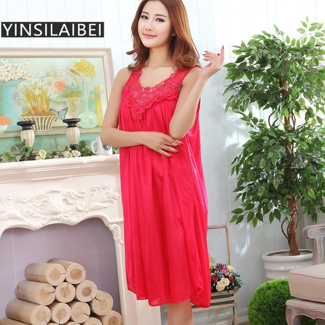 Plus Size Sexy Women Ice Silk Sleepwear Female Nightgown Women Nightwear for Ladies Night Shirts Home Clothing #0