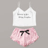 Image of Plus Size Women's Sleepwear Sexy Satin Silk Letter Pajama Set V-Neck Pyjamas Sleeveless Cute Cami Top 2019 Short pijama mujer