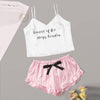 Image of Plus Size Women's Sleepwear Sexy Satin Silk Letter Pajama Set V-Neck Pyjamas Sleeveless Cute Cami Top 2019 Short pijama mujer