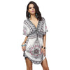 Image of Print Beach Dress Tunic Beachwear V-Neck Plus Size Bikini Cover Up Summer Swimwear Swimsuit Cover Ups Pareo Praia
