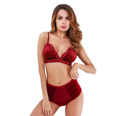 Push Up brassiere Bra set Sexy Fashion Women Velvet  Bralette Underwear High Waist Panties Soft Trim lingerie Set