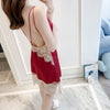 Image of QWEEK Nightgown Ladies Dress Lace Sexy Nightdress Backless Night Wear Sexy Cross Bandage Satin Nightwear Lingerie Nightgown