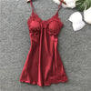 Image of QWEEK Nightgowns & Sleepshirts Sleep Lounge Satin Sleepwear Women Sexy Ladies Nightwear Nightdress Women Lingerie with Chest Pad