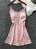 Image of QWEEK Nightgowns & Sleepshirts Sleep Lounge Satin Sleepwear Women Sexy Ladies Nightwear Nightdress Women Lingerie with Chest Pad