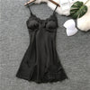 Image of QWEEK Nightgowns & Sleepshirts Sleep Lounge Satin Sleepwear Women Sexy Ladies Nightwear Nightdress Women Lingerie with Chest Pad