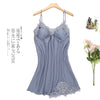 Image of QWEEK Nightgowns & Sleepshirts Sleep Lounge Satin Sleepwear Women Sexy Ladies Nightwear Nightdress Women Lingerie with Chest Pad