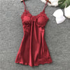Image of QWEEK Nightgowns & Sleepshirts Sleep Lounge Satin Sleepwear Women Sexy Ladies Nightwear Nightdress Women Lingerie with Chest Pad