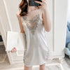 Image of QWEEK Women Sexy Nightgown Sexy Nightwear Lace V-Neck Silk Satin Nightdress 2019 Summer Lingerie Nightgown Women Night Dress