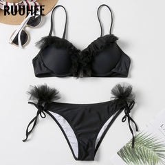 RUUHEE Bandeau Bikini Swimwear Women Swimsuit Sexy Ruffle Bikini Set Push Up Bathing Suit Female Brazilian Leopard Swimsuit 2019