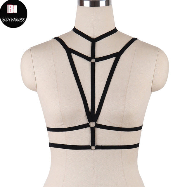 Rave Wear Pentagram Bondage Body Harness Lingerie Goth Crop Tops Fetish  Cage Bra Lingerie Harness Belt Star Harness Bra