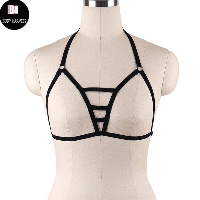 Rave Wear Pentagram Bondage Body Harness Lingerie Goth Crop Tops Fetish  Cage Bra Lingerie Harness Belt Star Harness Bra