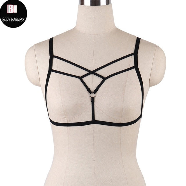 Rave Wear Pentagram Bondage Body Harness Lingerie Goth Crop Tops Fetish  Cage Bra Lingerie Harness Belt Star Harness Bra