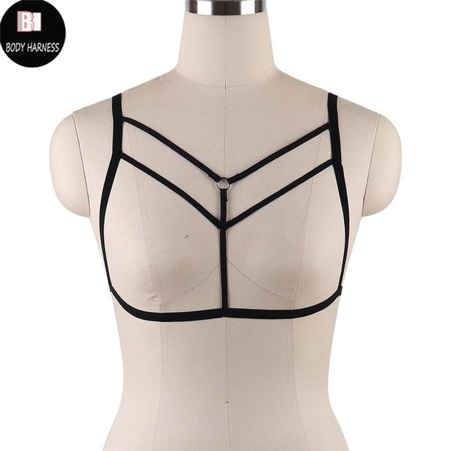 Rave Wear Pentagram Bondage Body Harness Lingerie Goth Crop Tops Fetish  Cage Bra Lingerie Harness Belt Star Harness Bra