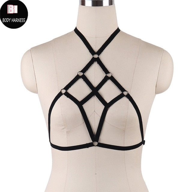 Rave Wear Pentagram Bondage Body Harness Lingerie Goth Crop Tops Fetish  Cage Bra Lingerie Harness Belt Star Harness Bra