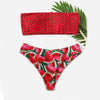 Image of Red Bandeau Bikini Set Swimwear Women High Leg Bikinis 2019 Mujer Swimsuit Watermelon print Biquini Swimming suit for Women