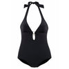 Image of Retro One Piece Swimsuit Women Swimwear Vintage Sexy Deep V Monokini Bodysuit Solid Bath Suit Push Up Beachwear With Accessories