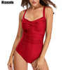 Image of Riseado Gorgeous Push Up One Piece Swimsuit Bandeau Swimwear Women Strap Solid Swimsuits Bathing Suits Ruched Beach Wear