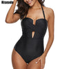 Image of Riseado Gorgeous Push Up One Piece Swimsuit Bandeau Swimwear Women Strap Solid Swimsuits Bathing Suits Ruched Beach Wear