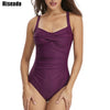 Image of Riseado Gorgeous Push Up One Piece Swimsuit Bandeau Swimwear Women Strap Solid Swimsuits Bathing Suits Ruched Beach Wear