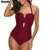 Image of Riseado Gorgeous Push Up One Piece Swimsuit Bandeau Swimwear Women Strap Solid Swimsuits Bathing Suits Ruched Beach Wear