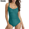 Image of Riseado Gorgeous Push Up One Piece Swimsuit Bandeau Swimwear Women Strap Solid Swimsuits Bathing Suits Ruched Beach Wear
