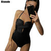 Image of Riseado Gorgeous Push Up One Piece Swimsuit Bandeau Swimwear Women Strap Solid Swimsuits Bathing Suits Ruched Beach Wear