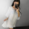 Image of Riseado New Long Sleeved Beach Dress Sexy Swimwear Women Cover Ups Solid Belted Swimsuit Hollow Beach Wear Summer