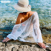 Image of Riseado New Long Sleeved Beach Dress Sexy Swimwear Women Cover Ups Solid Belted Swimsuit Hollow Beach Wear Summer