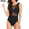 Image of Riseado New One Piece Swimsuit Halter Push Up Swimwear Women Sexy Mesh Plunging Swim Wear Ruched Summer Beachwear Bathing Suits